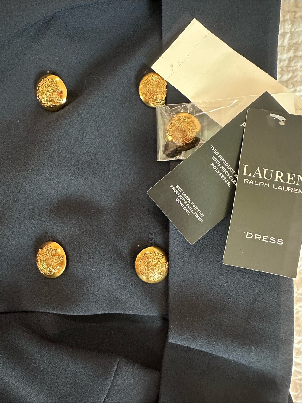 NWT Lauren Ralph Lauren Navy Jumpsuit Gold Crest Buttons Size 6 MSRP $345 - Picture 4 of 12